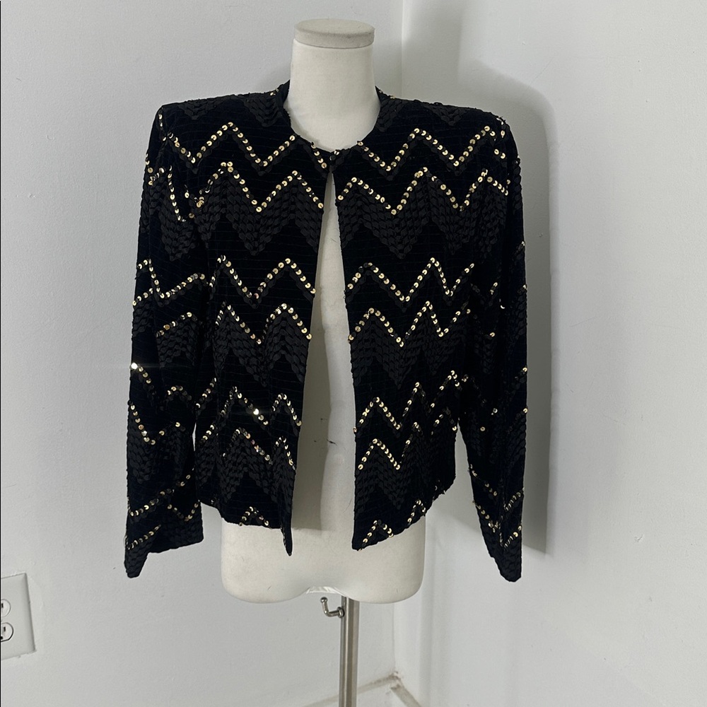 Vintage Lilli Ann Velvet Sequin Dinner Jacket Black